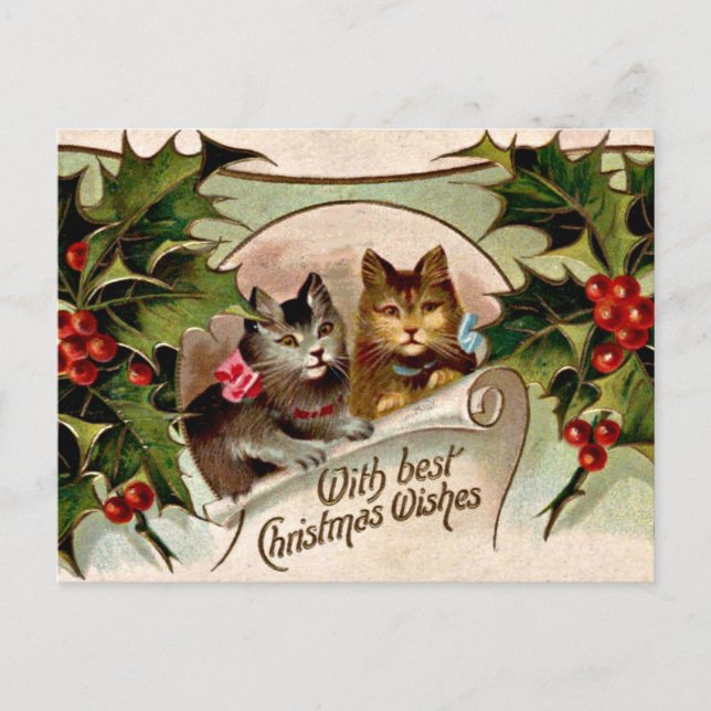 Cartão Postal Gatinhos de Natal "com melhores desejos de Natal" (Frente)