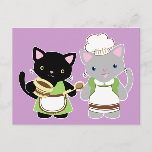 Cartão Postal Gatinhos de panificação de Yoyo e Suki Neko (Frente)
