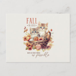 Cartão Postal Gatinhos de Queda Doce na Cesta de Pumpkin Autumn 