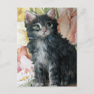 Cartão Postal Gatinhos e Flores