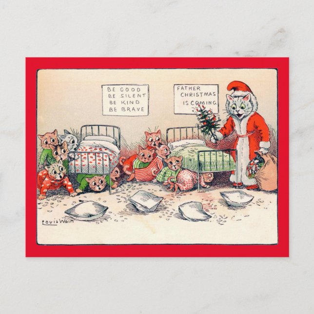 Cartão Postal Gatinhos e Papais noeis Gato, Louis Wain (Frente)