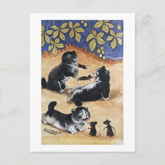 Cartão Postal Gatinhos e Ratos, Louis Wain (Frente)
