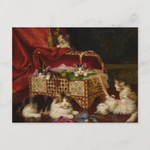 Cartão Postal Gatinhos na cesta de costura   Jules Leroy
