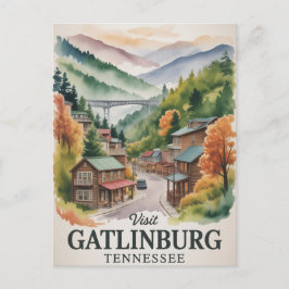 Cartão Postal Gatlinburg Great Smoking Mountains Watercolor