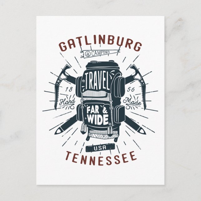 Cartão Postal Gatlinburg Tennessee Backpack Gear Retro Viagem (Frente)
