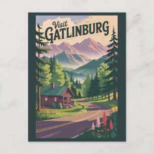 Cartão Postal Gatlinburg Tennessee Cabin Viagem Art Vintage