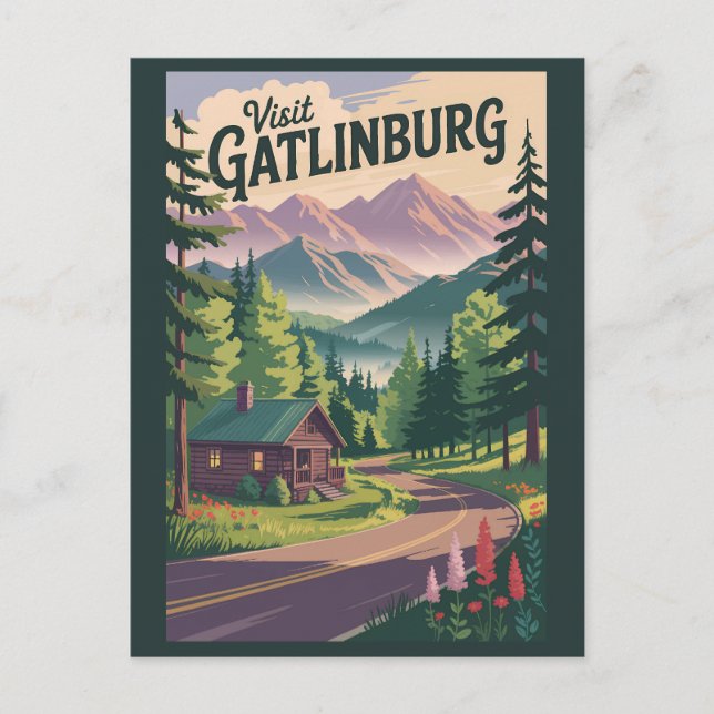 Cartão Postal Gatlinburg Tennessee Cabin Viagem Art Vintage (Frente)