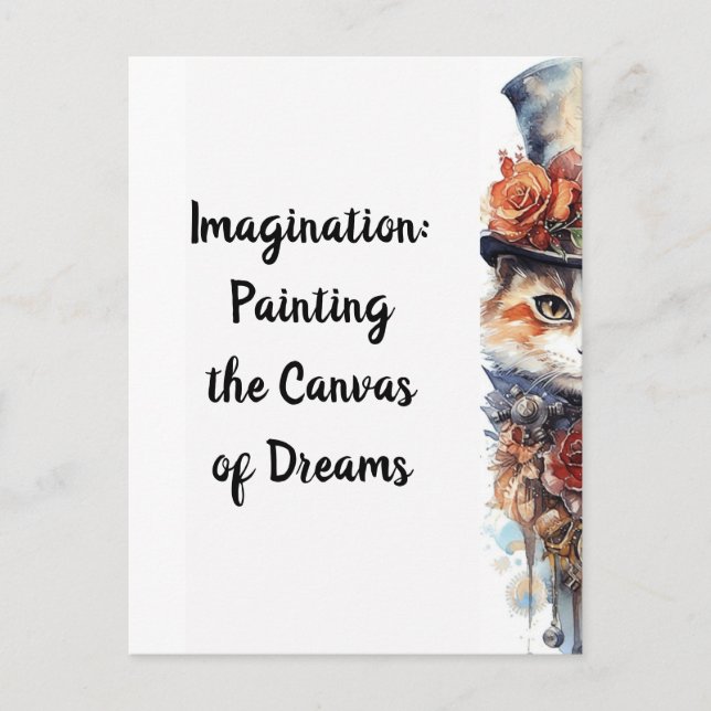 Cartão Postal Gato 3 Gato com rosa de aquarela (Frente)