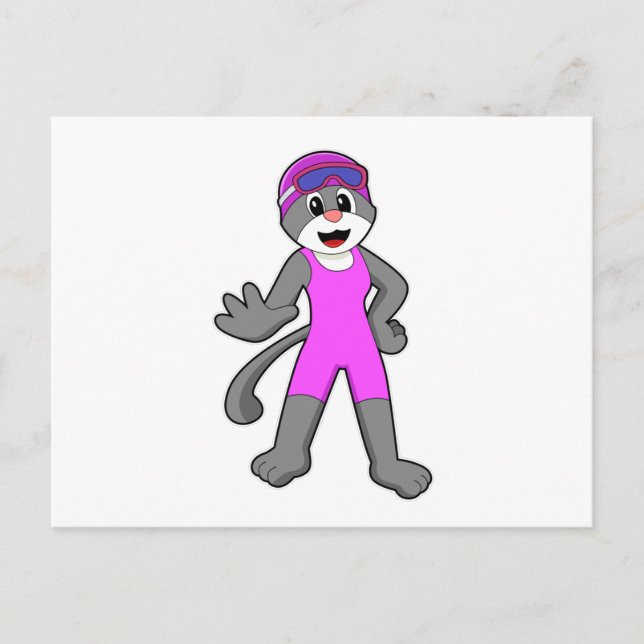 Cartão Postal Gato a Nadar com maiô (Frente)