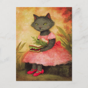 Cartão Postal Gato Adorável com Sanduíche de Primavera