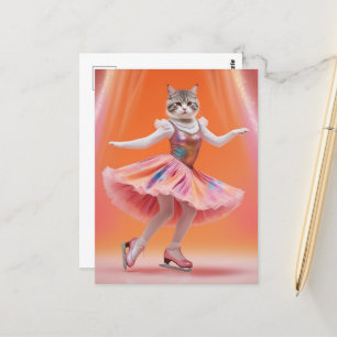 Cartão Postal Gato Adorável de Pele de Gelo a Rosa