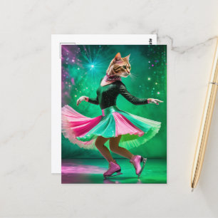 Cartão Postal Gato Adorável de Pele de Gelo a Rosa e Verde