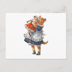 Cartão Postal Gato Adorável Kitty Abraça Sua Boneca Quebrada.