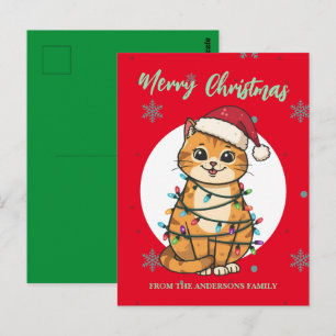 Cartão Postal Gato alegre moderno floco de neve de Natal gatinho
