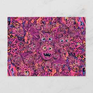 Cartão Postal Gato alucinógeno trippy em neon vibrante
