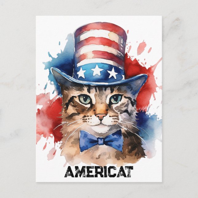 Cartão Postal Gato Americano Patriota, Bolsa de Compras de 4 de  (Frente)