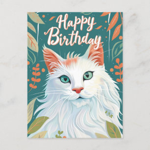 Cartão Postal Gato Angorá Turco Feliz Aniversário 