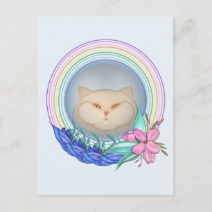 Cartão Postal Gato arco-íris e flores