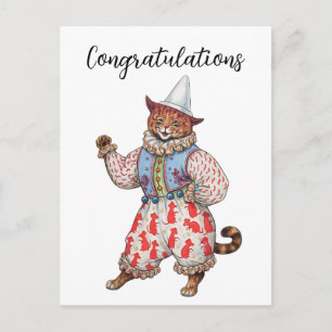 Cartão Postal Gato Arlequim Teatral Congratulações Disfarçado