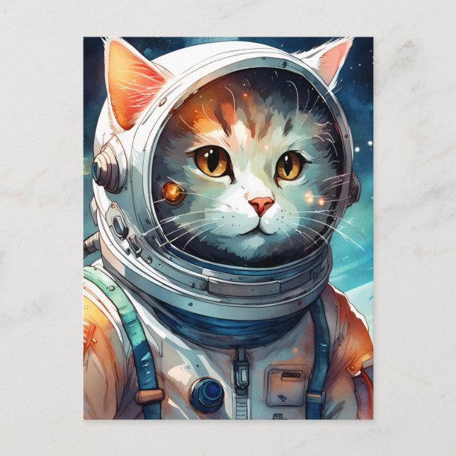 Cartão Postal Gato Astronauta Adorável (Frente)