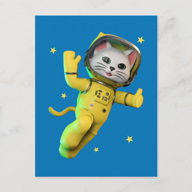 Cartão Postal Gato Astronauta Cartoon (Frente)