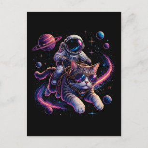 Cartão Postal Gato astronauta passeando pelo espaço