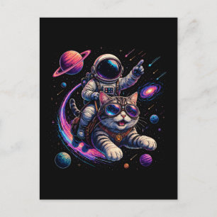 Cartão Postal Gato astronauta viajando pelo espaço