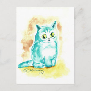 Cartão Postal Gato Azul Gordinho Engraçado Fofo