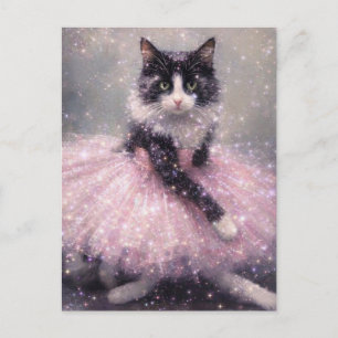 Cartão Postal Gato Bailarina Espelhante em Tutu Rosa