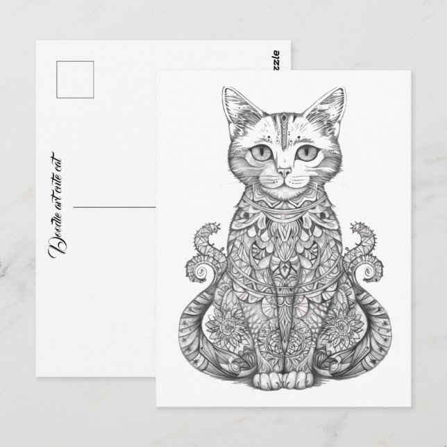 Cartão Postal Gato bonitinho de arte de rabisco (Frente/Verso)