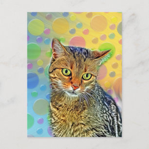 Cartão Postal Gato bonito - abstrato - pintura colorida
