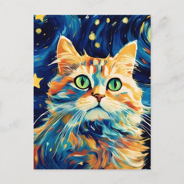 Cartão Postal Gato bonito com estrelas (Frente)