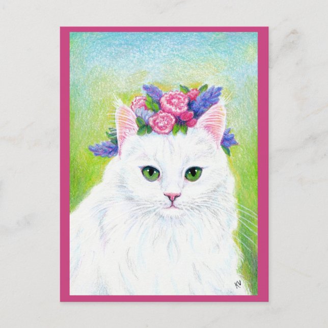 Cartão Postal Gato Bonito com Flores de primavera Cartão-postal  (Frente)