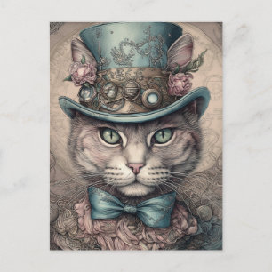 Cartão Postal Gato Bonito com Tofado Steampunk