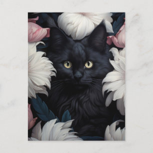 Cartão Postal Gato Bonito Entre Flores