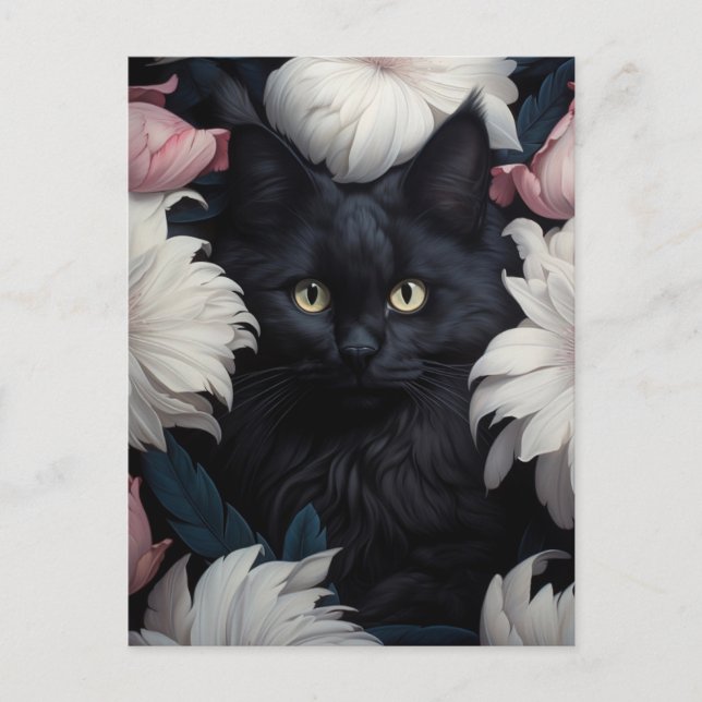 Cartão Postal Gato Bonito Entre Flores (Frente)