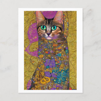 Cartão Postal Gato bonito - no estilo do Klimt