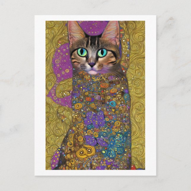Cartão Postal Gato bonito - no estilo do Klimt (Frente)