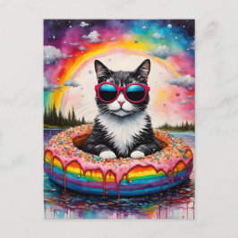 Cartão Postal Gato Bonito numa Noz numa Viagem Flutuante