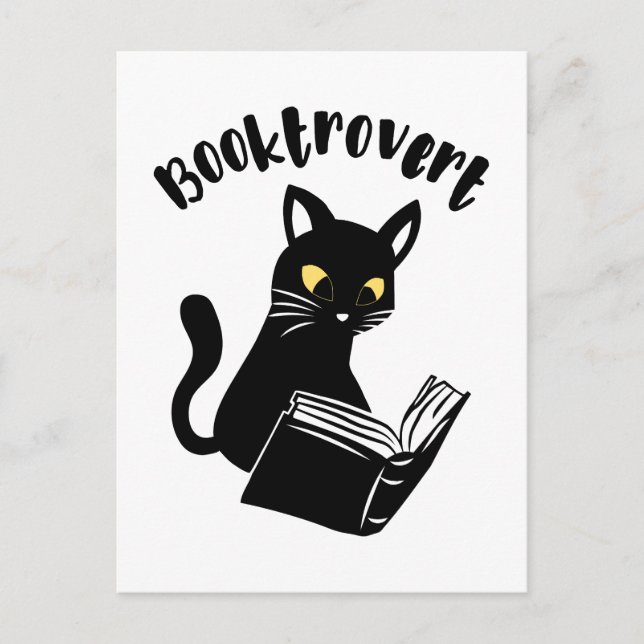 Cartão Postal Gato booktrovert com livro (Frente)