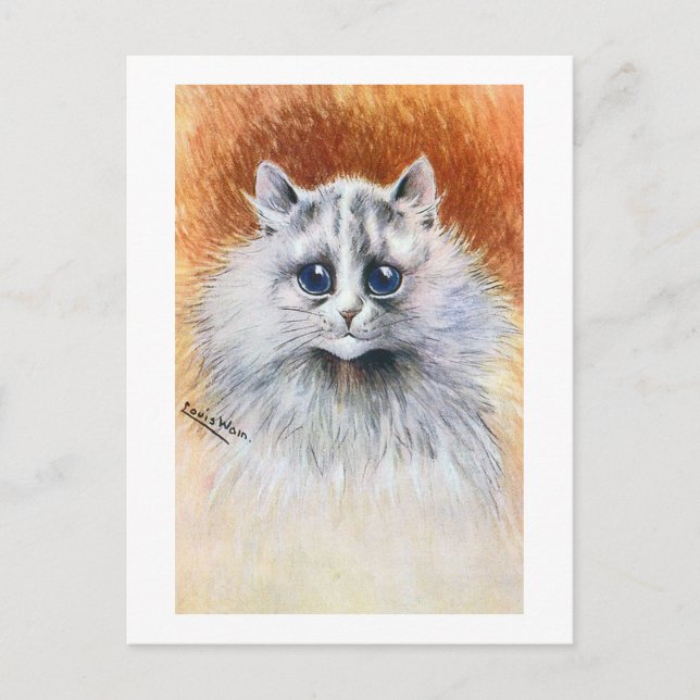 Cartão Postal Gato Branco de Cabelos longos, Louis Wain (Frente)