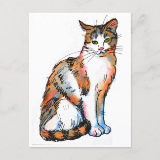 Cartão Postal Gato Calico #2 Felino Pintura em Aquarela