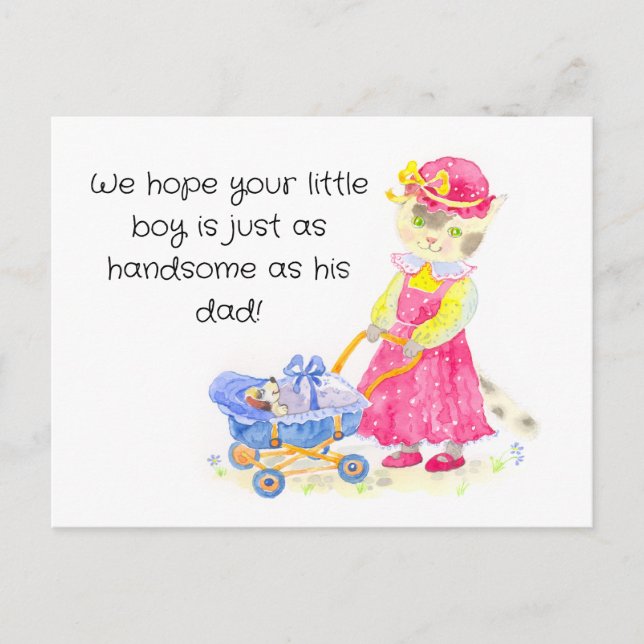 Cartão Postal gato chá de fraldas (Frente)