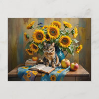 Gato charmoso com Buquê de girassol