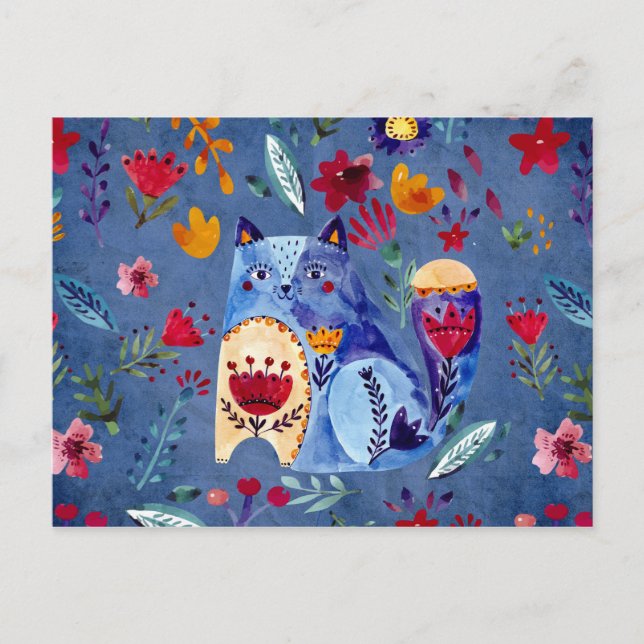 Cartão Postal Gato Cheeky no Jardim Flor (Frente)