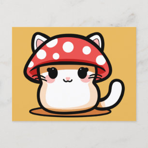 Cartão Postal Gato Cogumelo Kawaii