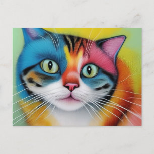 Cartão Postal Gato Colorido