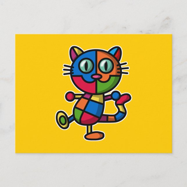 Cartão Postal gato colorido (Frente)