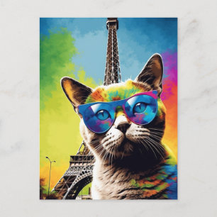 Cartão Postal Gato Colorido em Paris