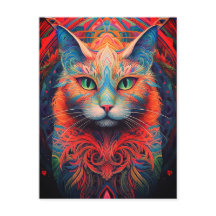 Gato Colorido Gato Animal Psicodélico Arte Tribal